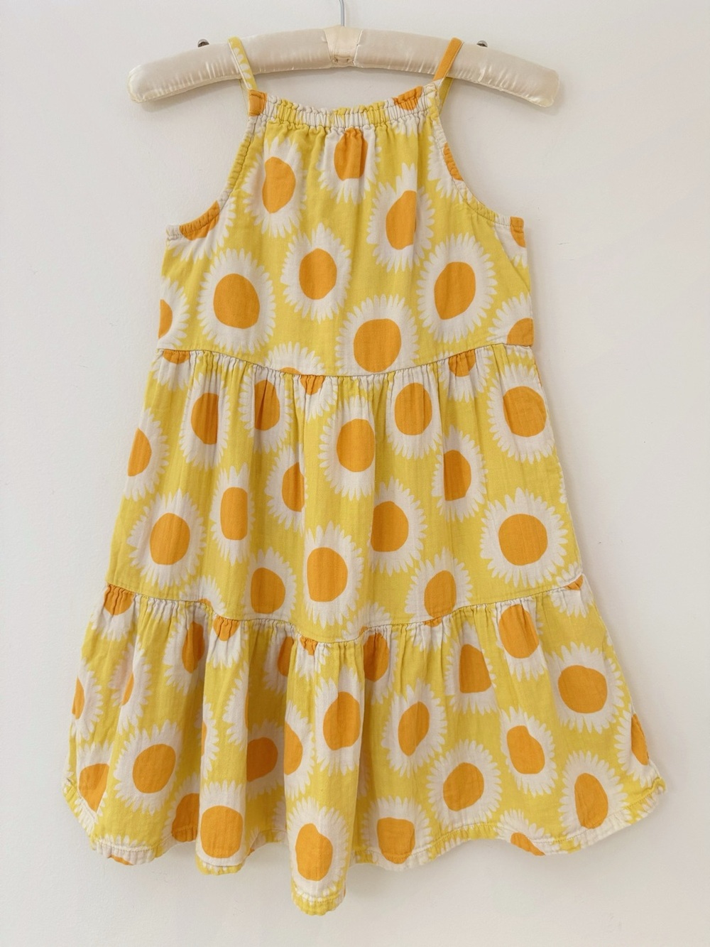 Hanna Andersson Yellow Sunflower Print Cotton Gauze Tiered Sundress Size 140/10
